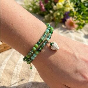 Green Beaded Bracelet with Heart Charm